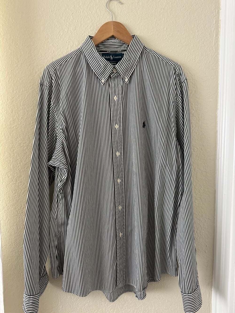 Polo Ralph Lauren Custom Fit Black and White Striped Button Down Shirt